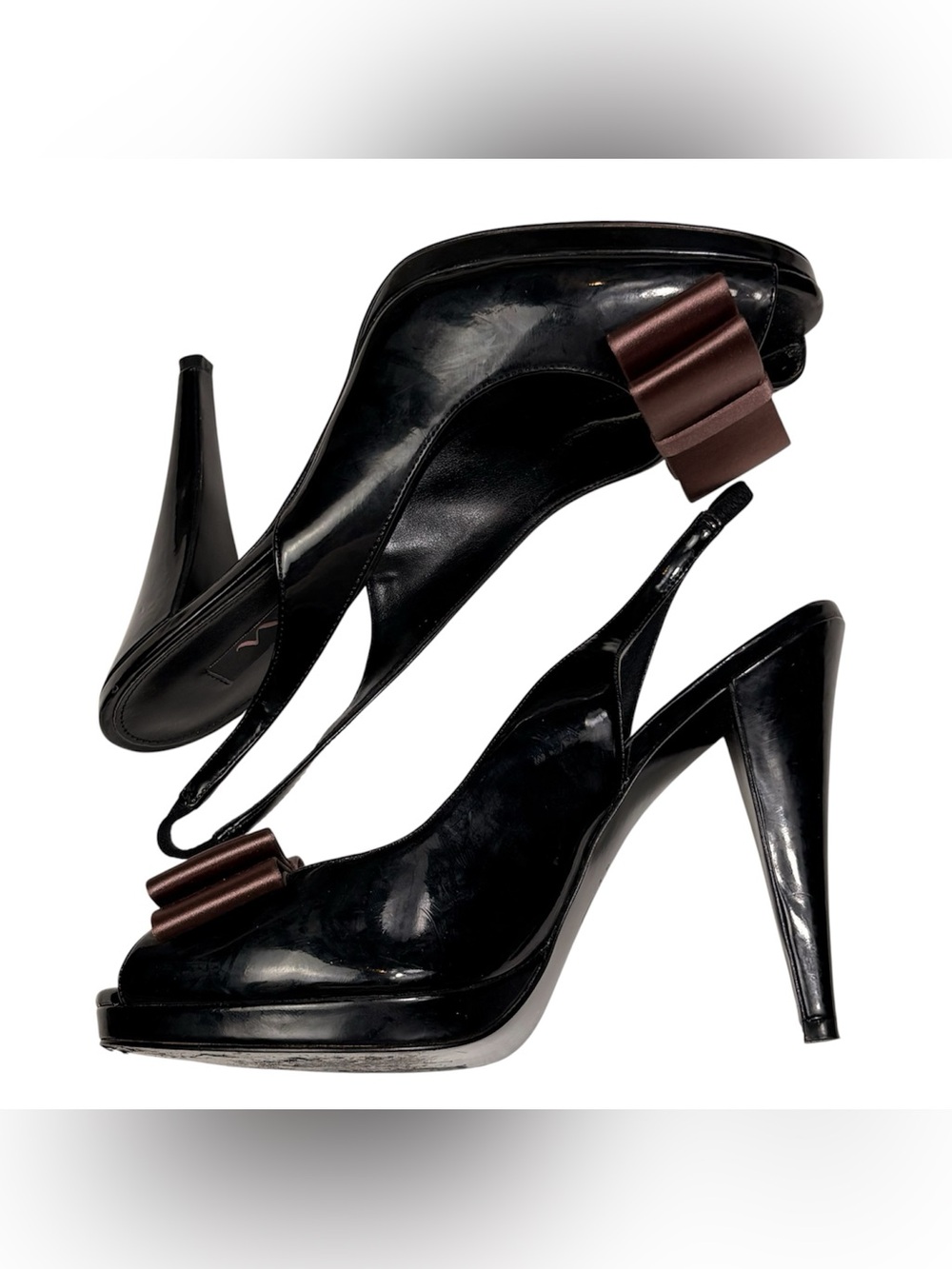 Nina Black Patent Bow Heels